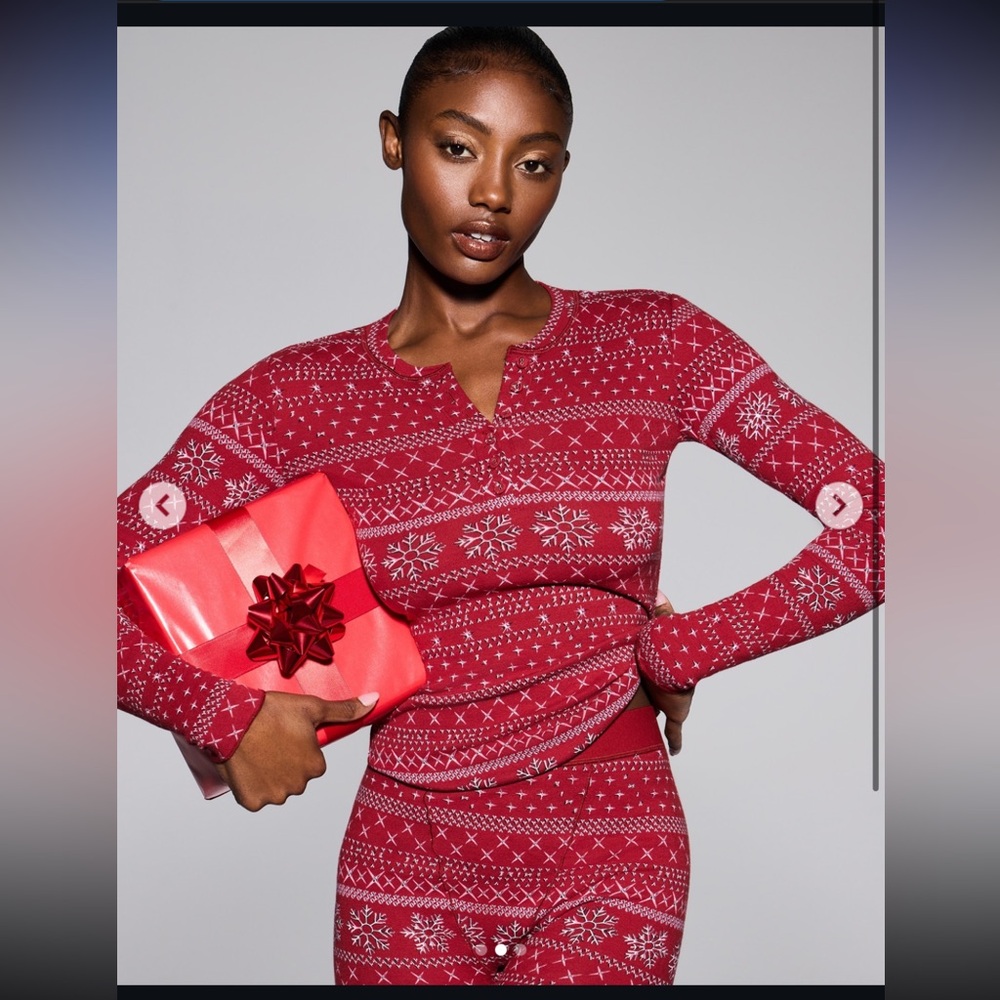 SKIMS Red Fair Isle Long Sleeve Pajama Set